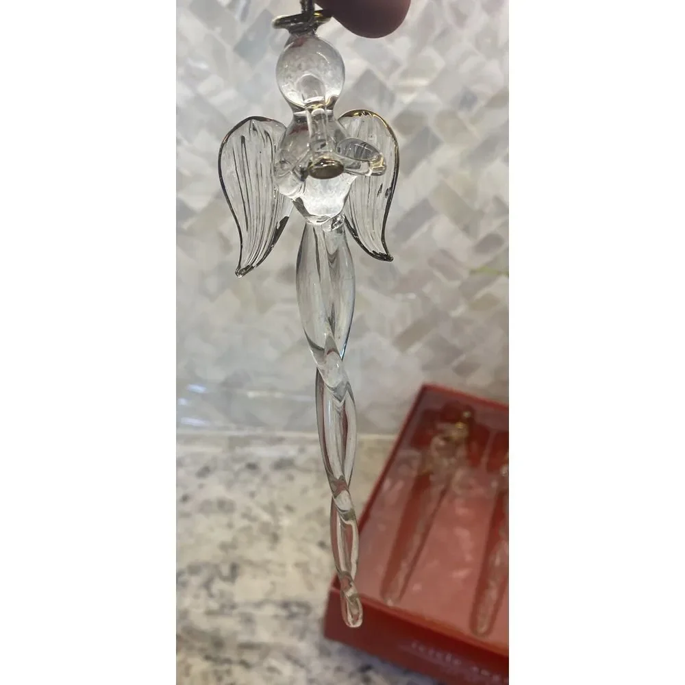 pier 1 Glass Icicle‎ Angle Ornaments Hand Made & Hand Painted. New 2 Box's